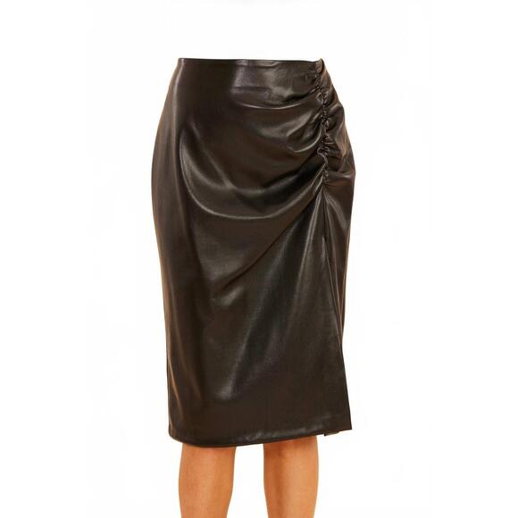 DOLCE CABO Dresses & Skirts - NEW DOLCE CABO faux leather ruched side slit skirt in black